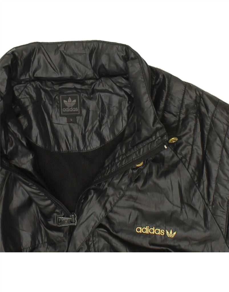 ADIDAS Mens Bomber Jacket UK 40 Large Black Polyester | Vintage Adidas | Thrift | Second-Hand Adidas | Used Clothing | Messina Hembry 