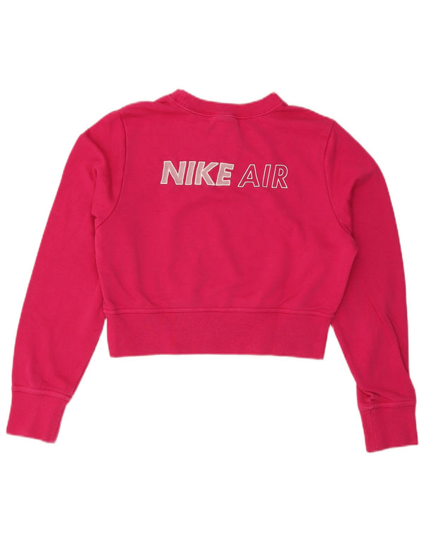 Nike Womens Crop Graphic Sweatshirt Jumper UK 14 Medium Pink Cotton