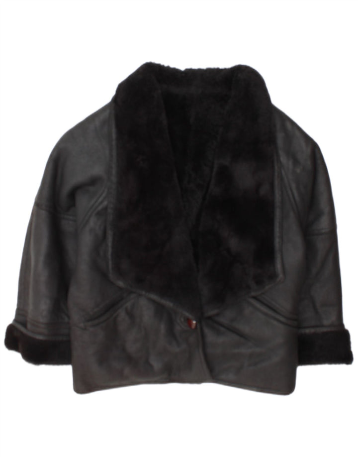 Vintage Womens Shearling Jacket IT 46 Large Black Shearling