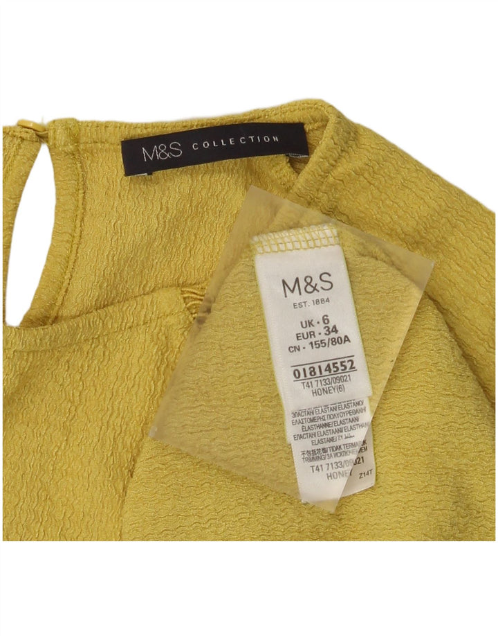 Marks & Spencer Womens Top Long Sleeve UK 6 XS Yellow Polyester