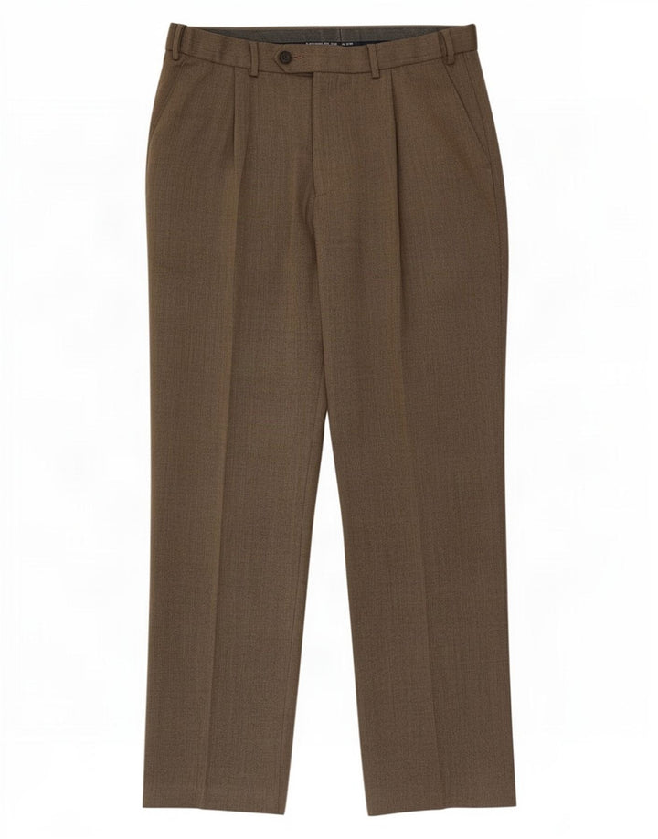 Marks & Spencer Mens Regular Fit Suit Trousers W32 L31 Beige Wool