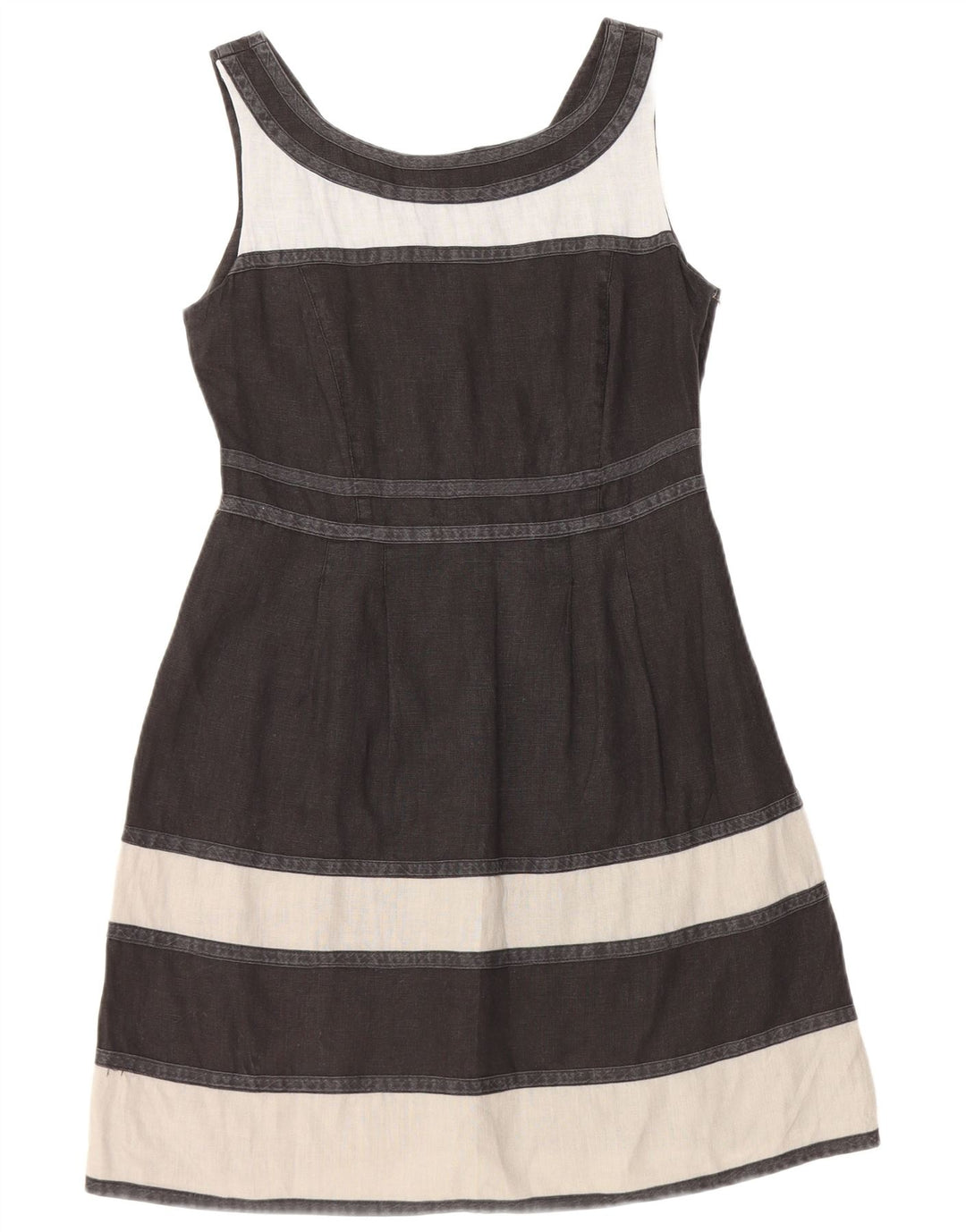 Vintage Womens Sleeveless A-Line Dress UK 8 Small Black Striped
