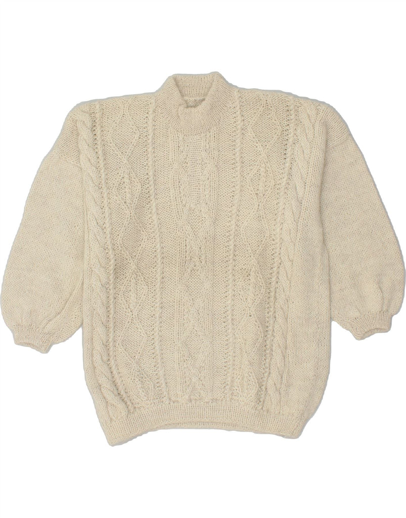 VINTAGE Womens 3/4 Sleeve Turtle Neck Jumper Sweater UK 14 Large Beige | Vintage Vintage | Thrift | Second-Hand Vintage | Used Clothing | Messina Hembry 