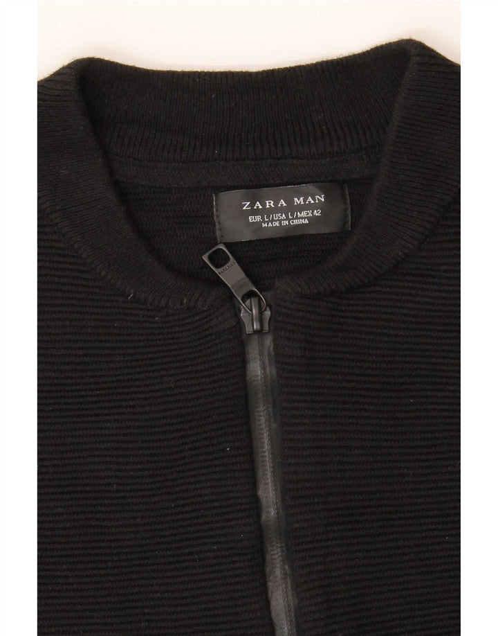 Zara Mens Cardigan Sweater Large Black Cotton