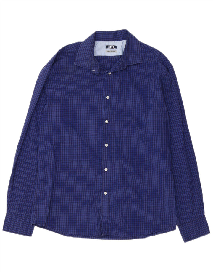 IZOD Mens Slim Fit Shirt Size 16 1/2 Large Blue Check Cotton