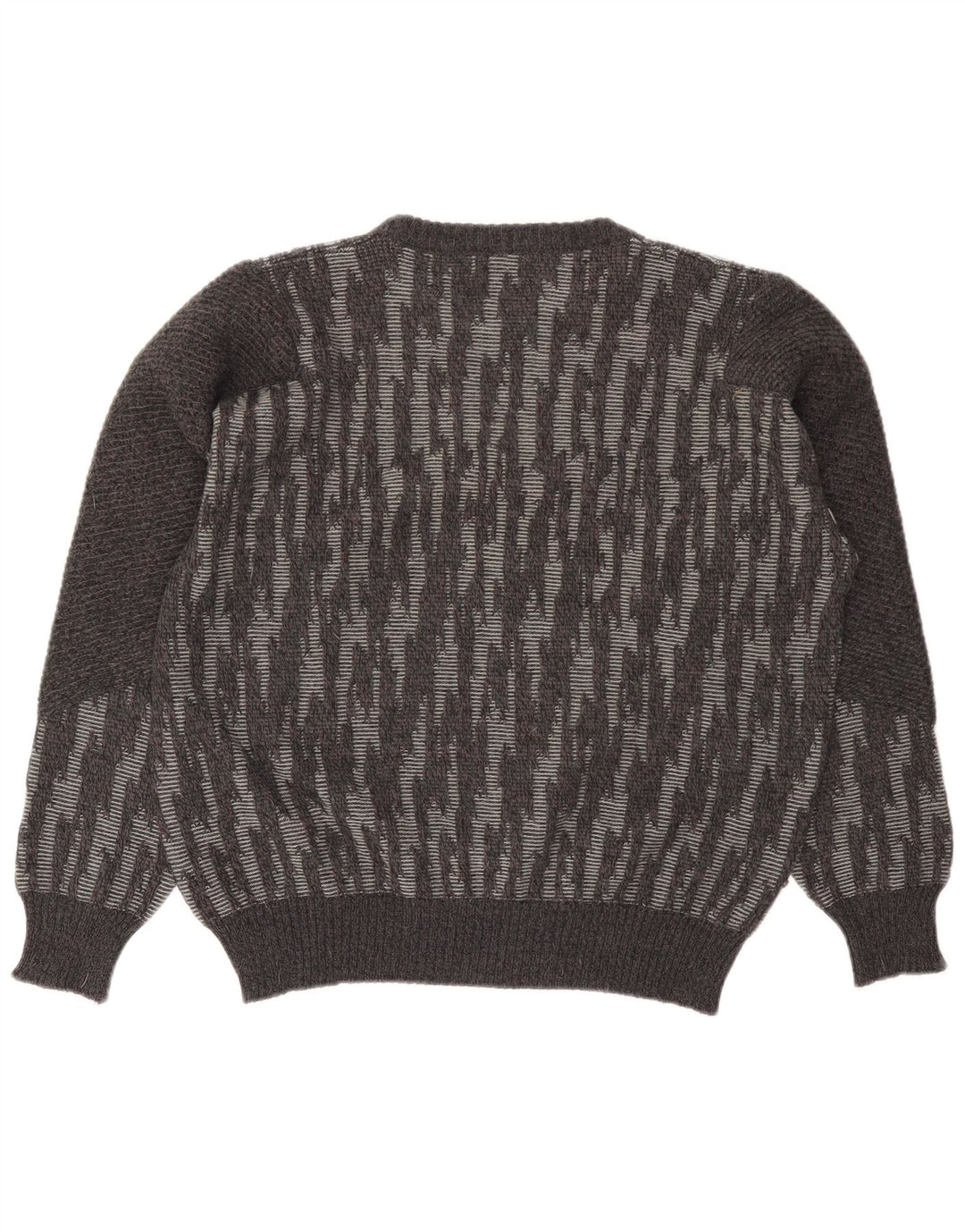Vintage Mens Crew Neck Jumper Sweater Large Grey Striped Wool