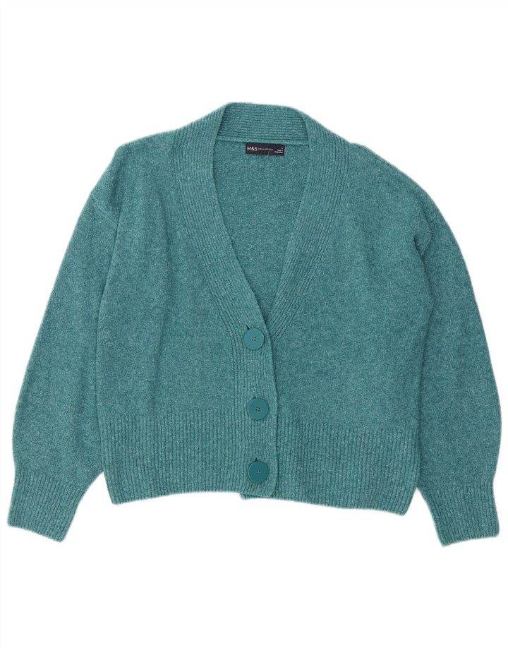 Marks & Spencer Womens Cardigan Sweater UK 14 Medium Turquoise Cotton