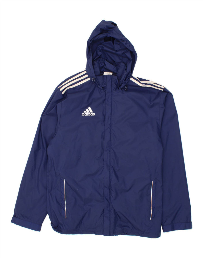 ADIDAS Mens Hooded Rain Jacket UK 38/40 Medium Navy Blue Nylon Vintage Adidas and Second-Hand Adidas from Messina Hembry 
