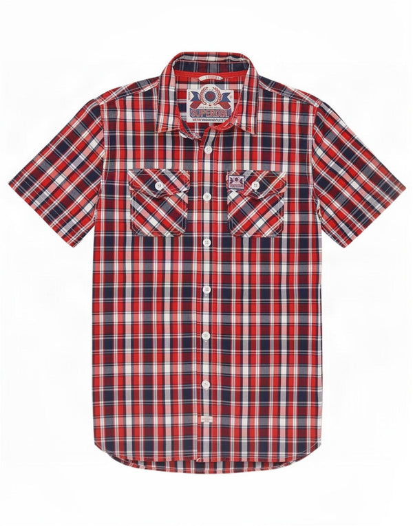Superdry Mens Short Sleeve Shirt Medium Red Check Cotton