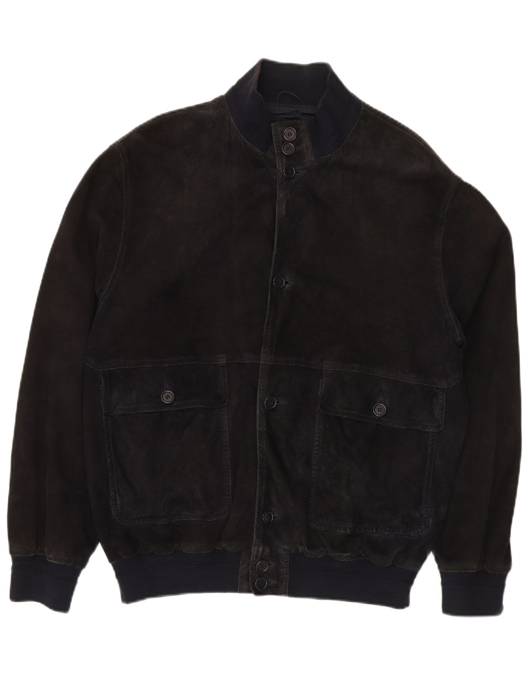 VINTAGE Mens Suede Bomber Jacket IT 52 XL Navy Blue Leather