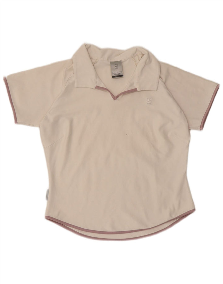 NIKE Womens Dri Fit Crop Polo Shirt US 8/10 Medium White Polyester