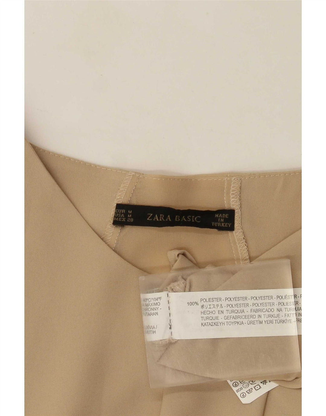 Zara Womens Long Sleeve Blouse Top UK 14 Medium Beige Polyester