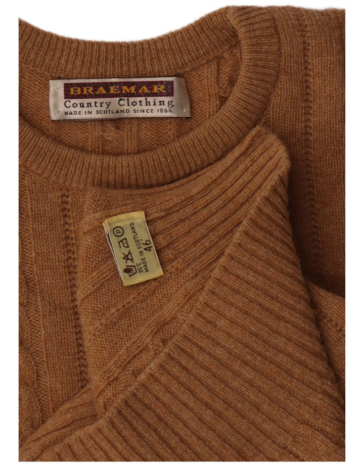 Braemar Mens Crew Neck Jumper Sweater EU 46 XL Brown Lambswool
