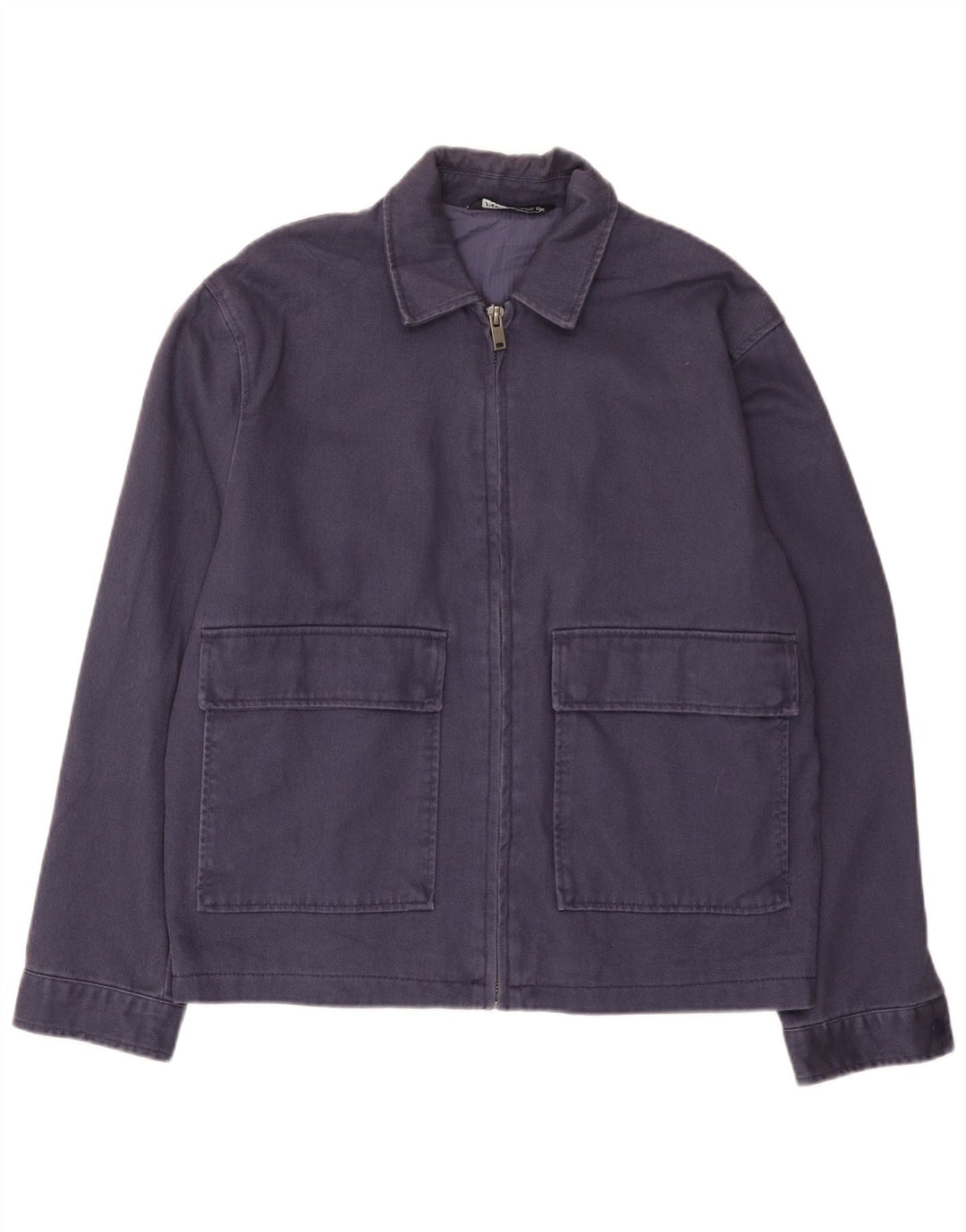 Zara Mens Bomber Jacket UK 38 Medium Navy Blue Cotton