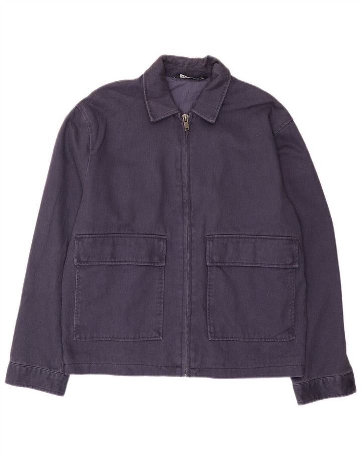 Zara Mens Bomber Jacket UK 38 Medium Navy Blue Cotton