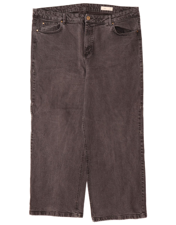 Marks & Spencer Womens High Waist Wide Leg Jeans UK 22 3XL W44 L29 Grey