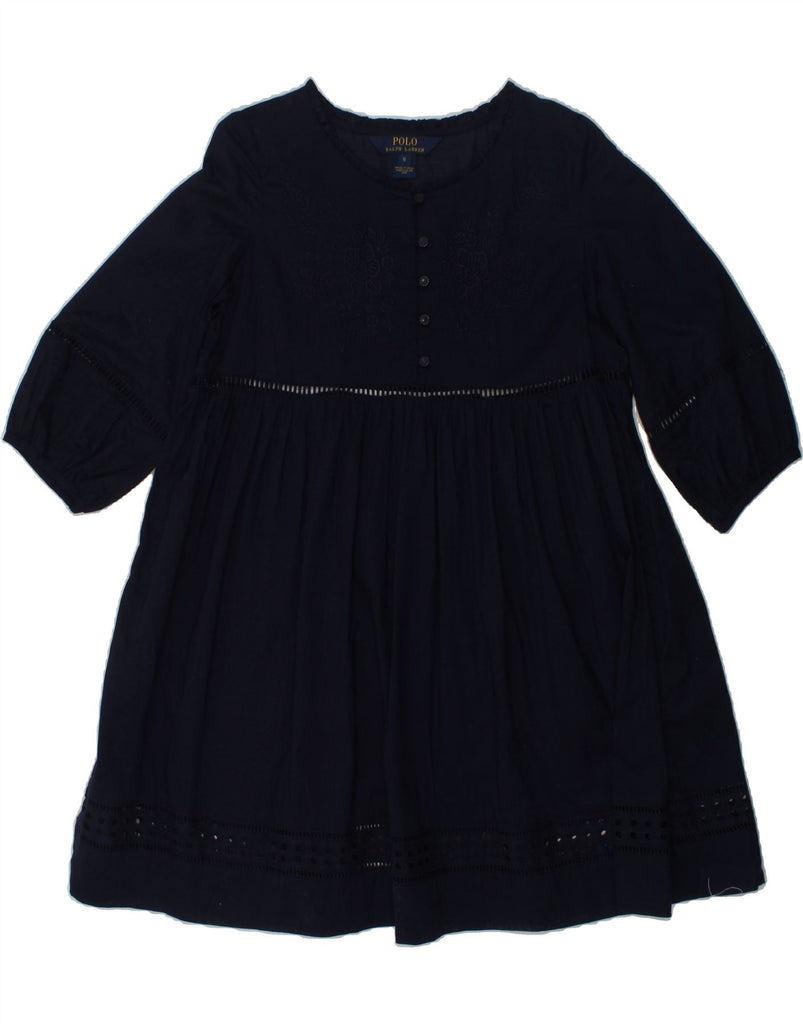 POLO RALPH LAUREN Girls 3/4 Sleeve A-Line Dress 7-8 Years Navy Blue Cotton | Vintage Polo Ralph Lauren | Thrift | Second-Hand Polo Ralph Lauren | Used Clothing | Messina Hembry 