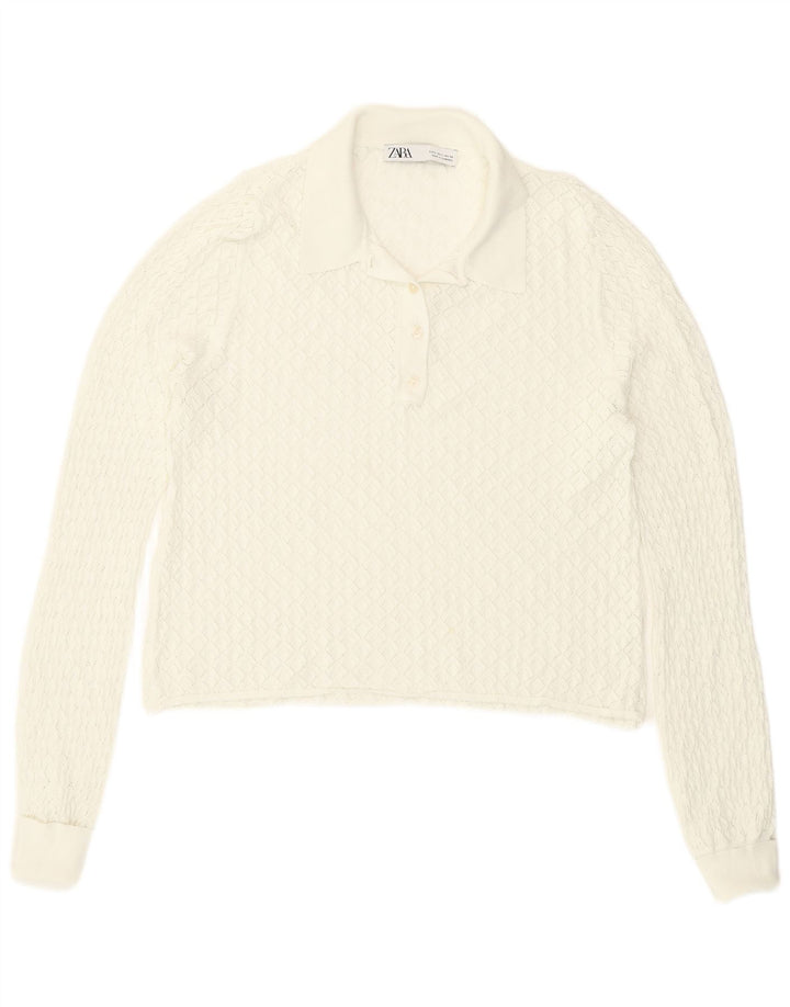 Zara Womens See Through Crop Top Long Sleeve UK 14 Large White