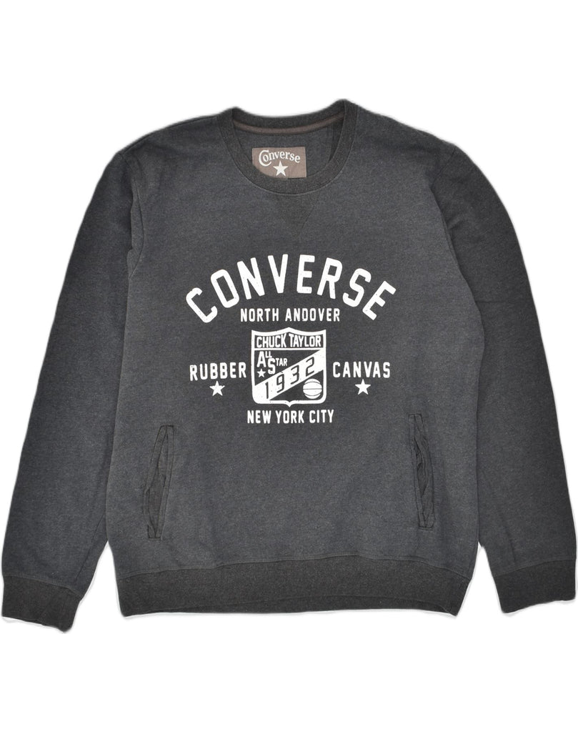 CONVERSE Mens Graphic Sweatshirt Jumper Medium Grey Cotton | Vintage Converse | Thrift | Second-Hand Converse | Used Clothing | Messina Hembry 