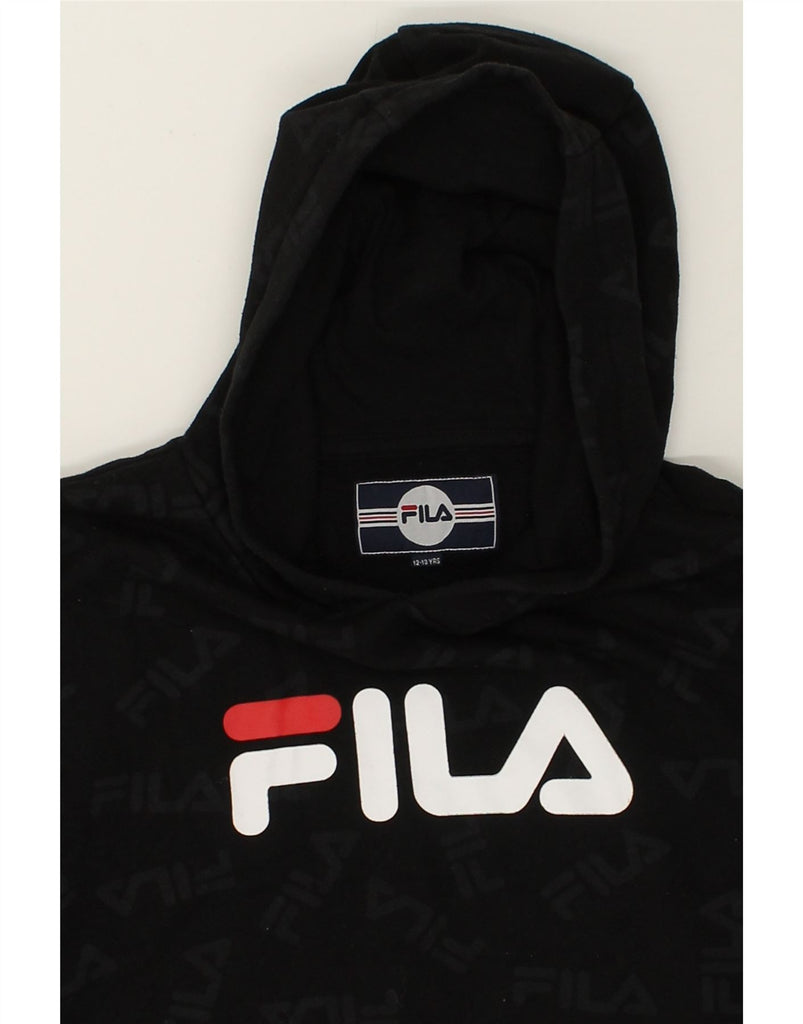 FILA Boys Graphic Hoodie Jumper 12-13 Years Black Polyester | Vintage Fila | Thrift | Second-Hand Fila | Used Clothing | Messina Hembry 