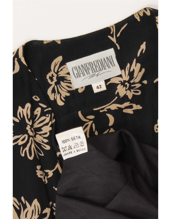 Gianfrediani Womens Sleeveless A-Line Dress IT 42 Medium Black Floral Silk