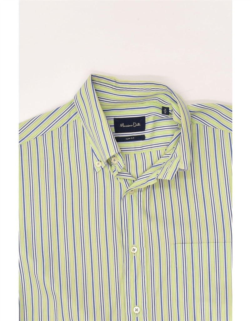 MASSIMO DUTTI Mens Slim Fit Shirt Medium Green Striped Cotton | Vintage Massimo Dutti | Thrift | Second-Hand Massimo Dutti | Used Clothing | Messina Hembry 