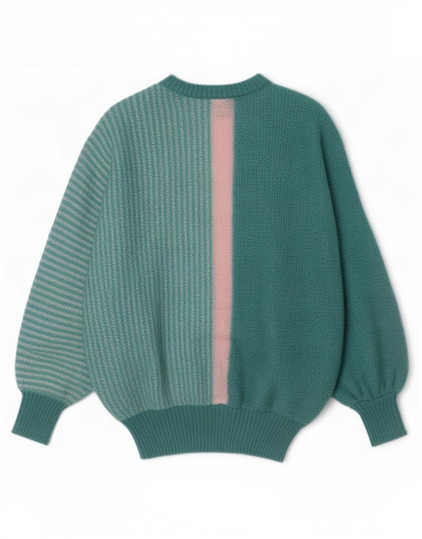 Vintage Womens Crew Neck Jumper Sweater UK 18 XL Turquoise Colourblock