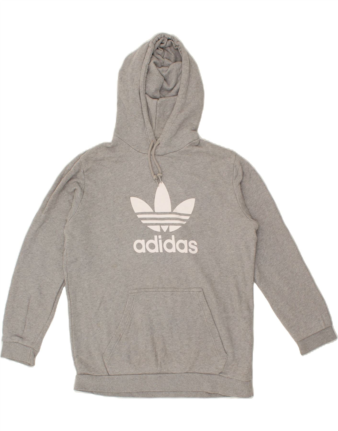 ADIDAS Mens Graphic Hoodie Jumper Large Grey Cotton Vintage