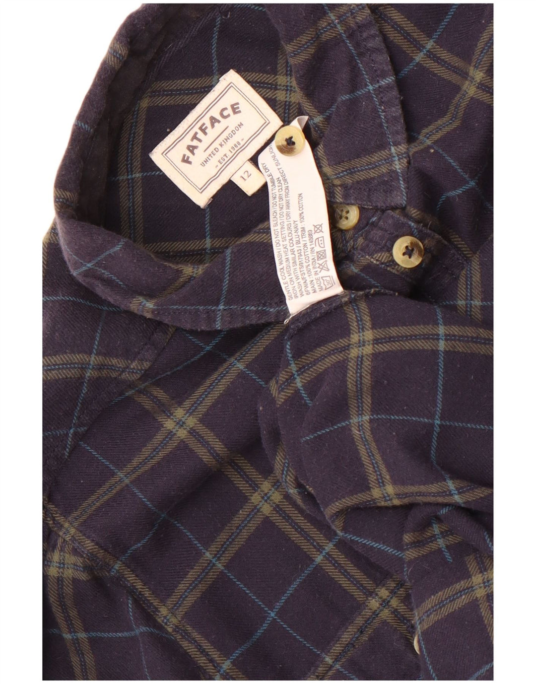 Fat Face Womens Flannel Shirt UK 12 Medium  Navy Blue Check Cotton