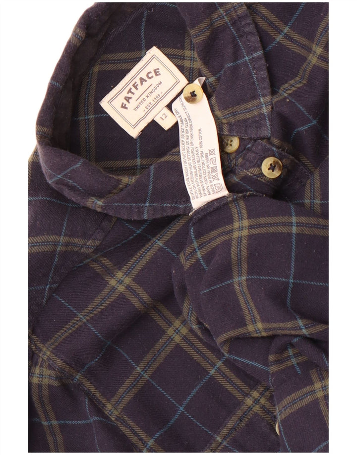 Fat Face Womens Flannel Shirt UK 12 Medium  Navy Blue Check Cotton