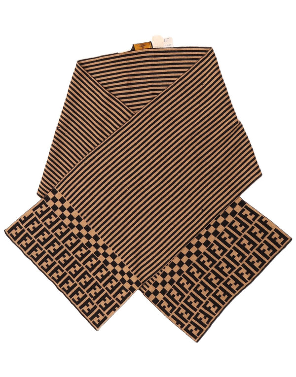 Fendi Womens Shawl IT 42 Medium Beige Striped Merino Wool Designer