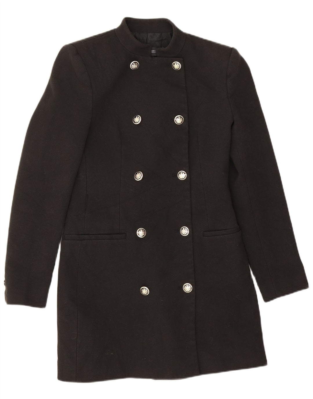 Zara Womens Double Breasted Coat UK 6 XS Black
