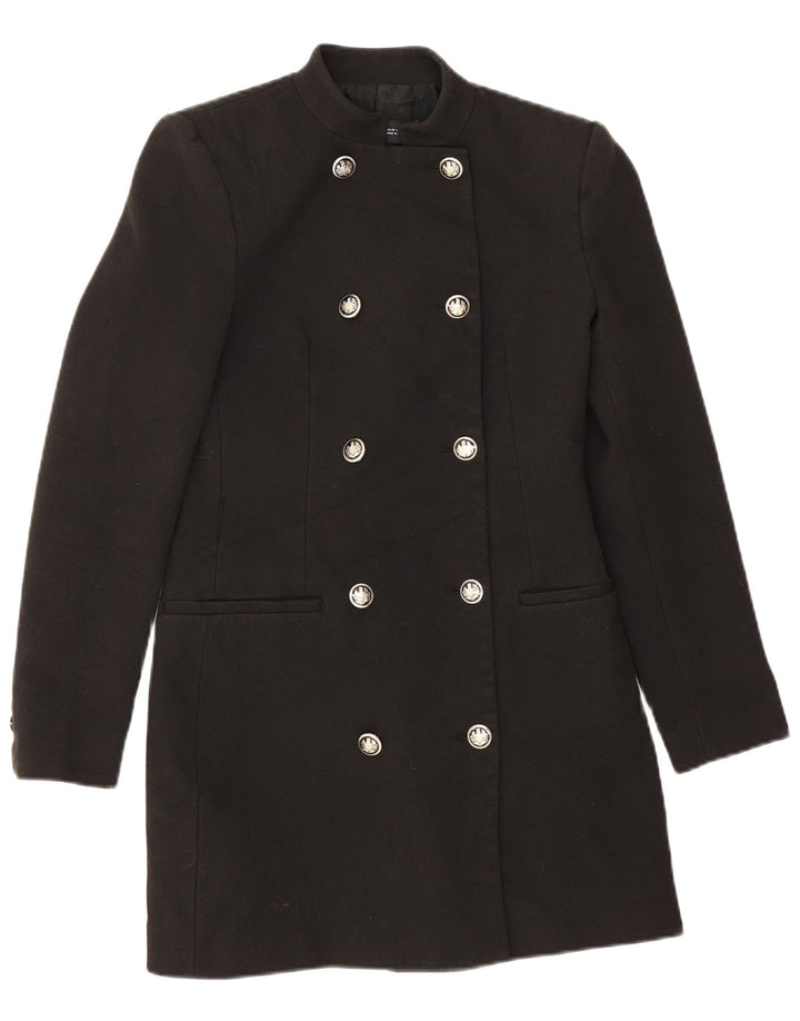 Zara Womens Double Breasted Coat UK 6 XS Black
