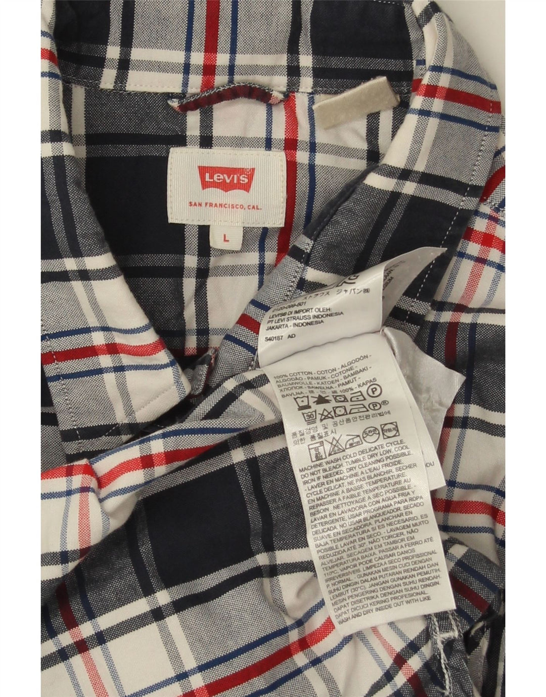 Levi's Mens Shirt Large Navy Blue Check Cotton