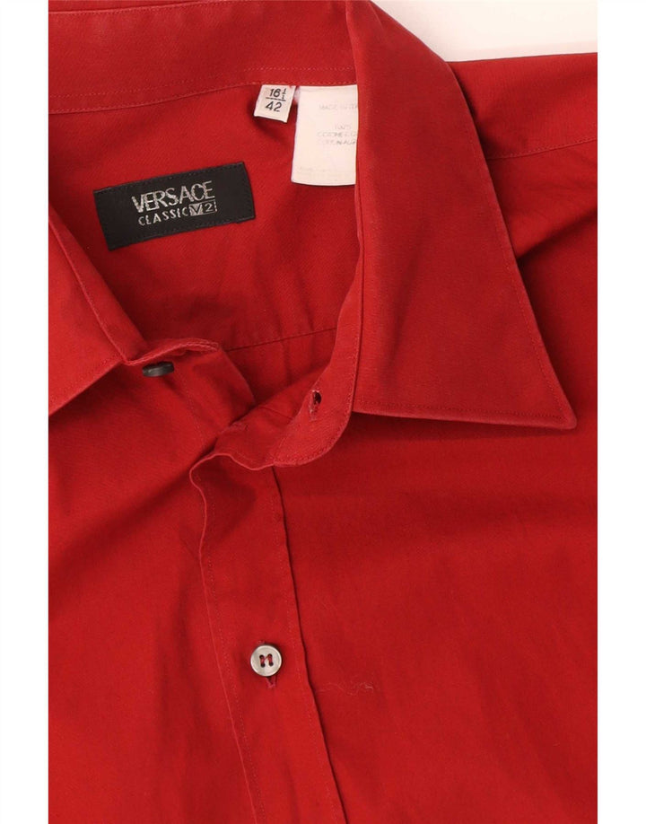 Versace Mens Shirt Size 42 16 1/2 Large Red Cotton
