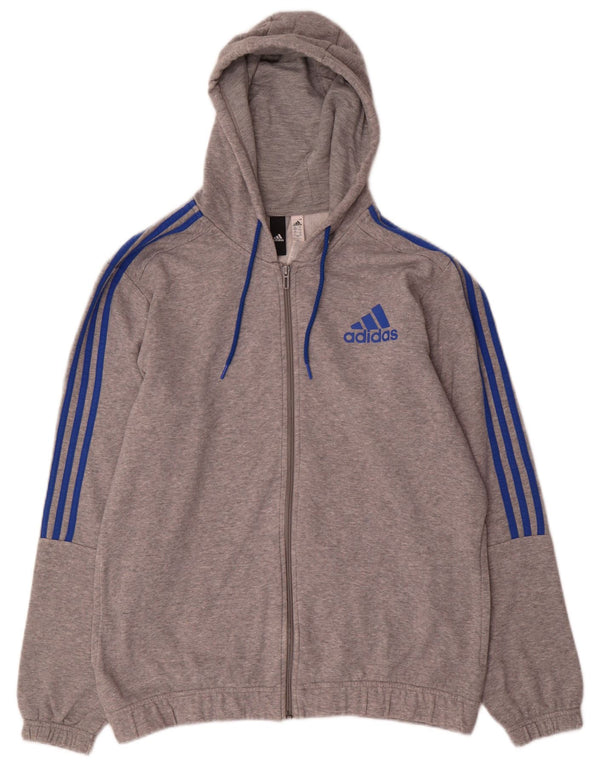 ADIDAS Mens Zip Hoodie Sweater UK 42/44 Large Grey Cotton