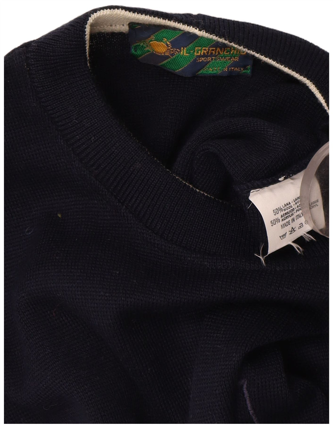 Il Granchio Mens Crew Neck Jumper Sweater Large Navy Blue Colourblock