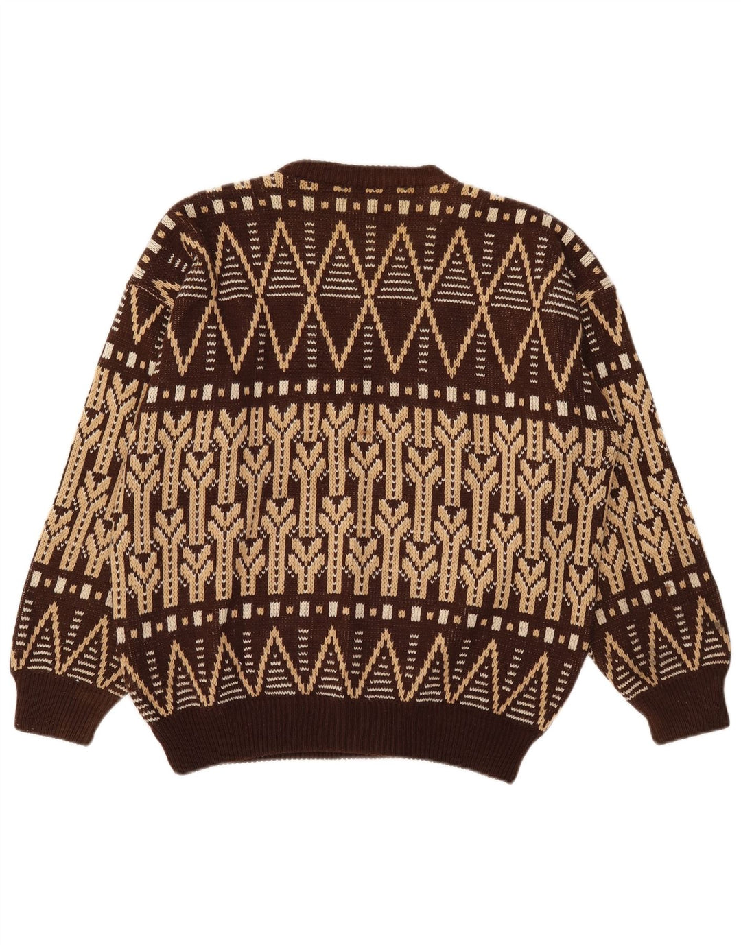 Vintage Mens Crew Neck Jumper Sweater Large Brown Fair Isle