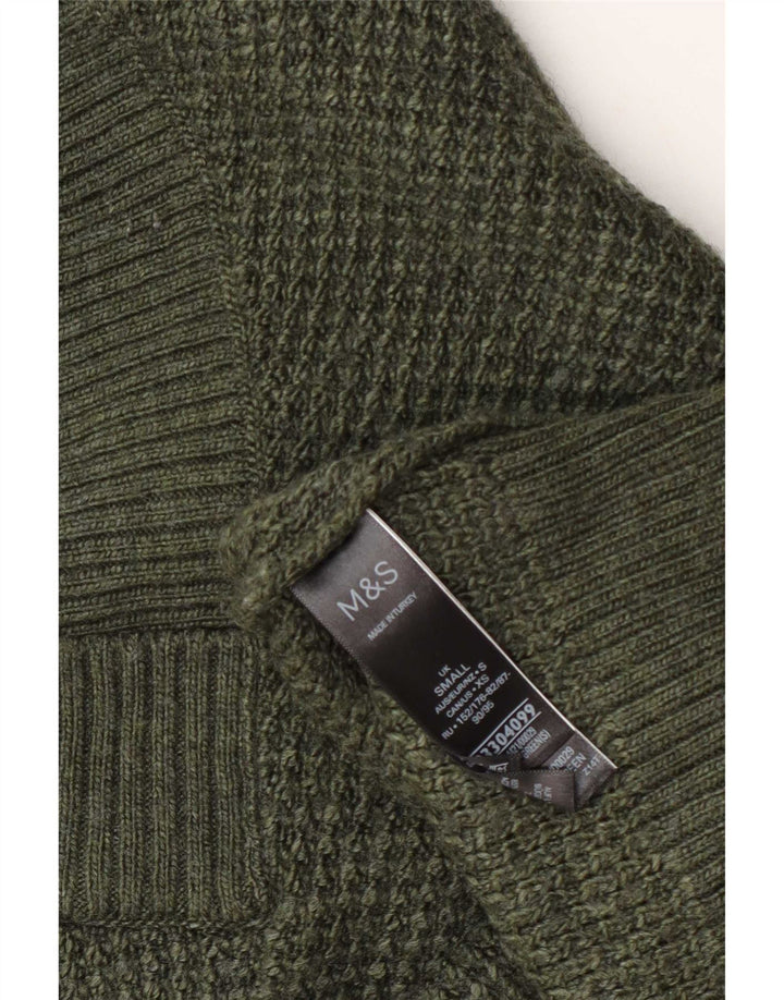 Marks & Spencer Mens V-Neck Jumper Sweater Small Green Acrylic