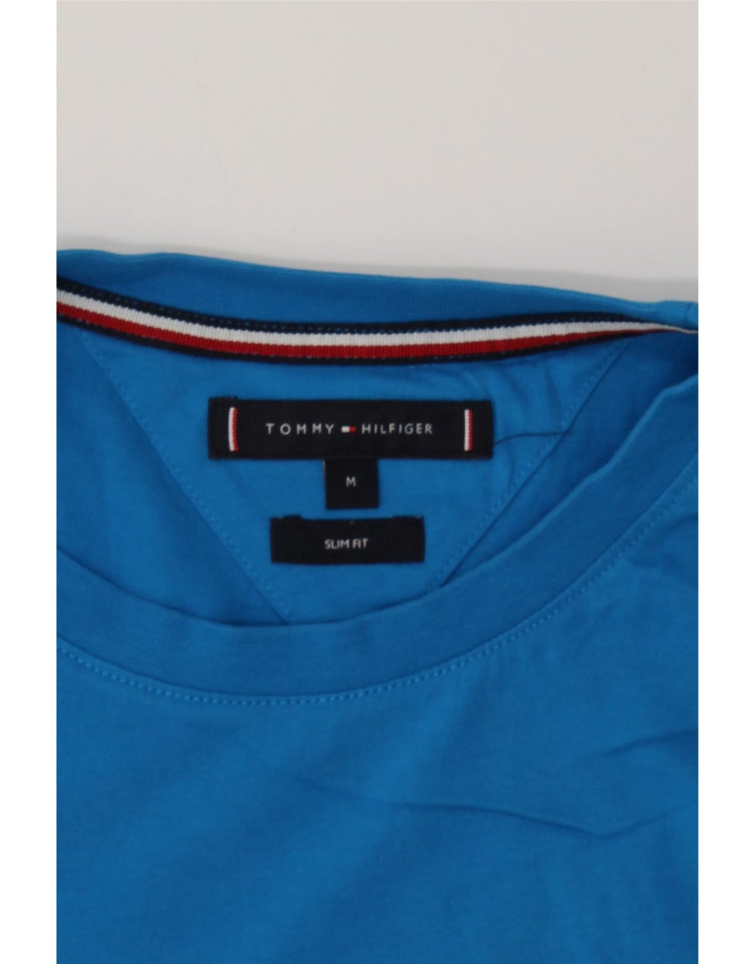TOMMY HILFIGER Mens Slim Fit T-Shirt Top Medium Blue Cotton Vintage Tommy Hilfiger and Second-Hand Tommy Hilfiger from Messina Hembry 