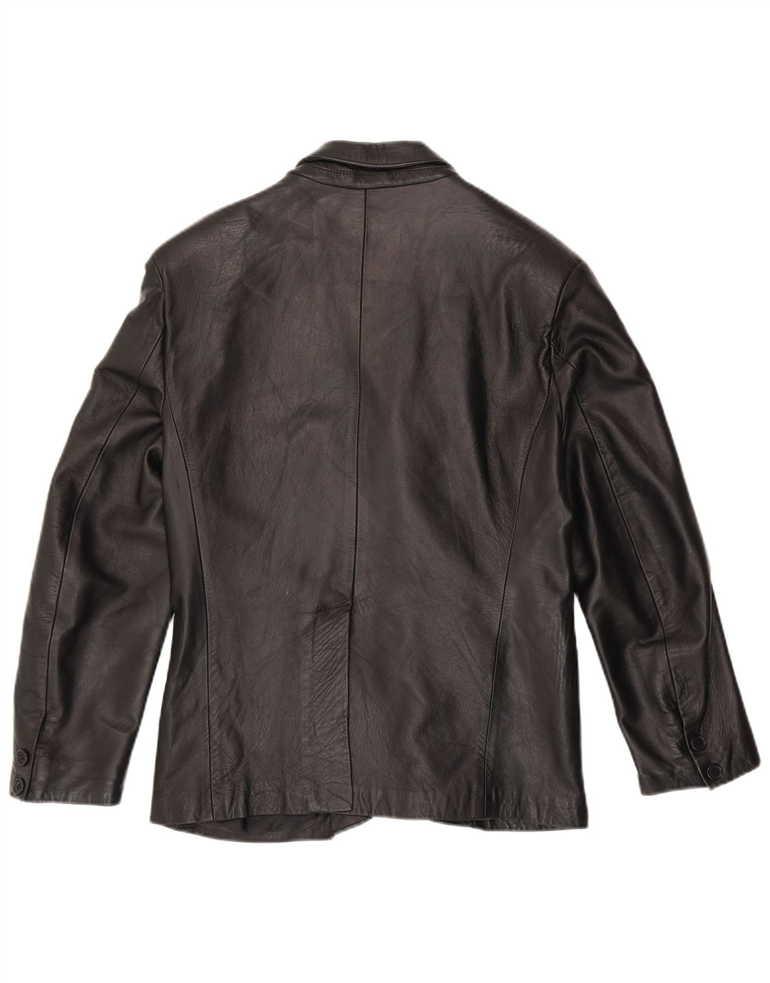 BARONE Mens 3 Button Leather Blazer Jacket IT 48 Medium Black Leather