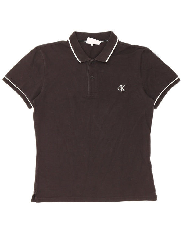 Calvin Klein Jeans Mens Slim Fit Polo Shirt Large Black Striped Cotton