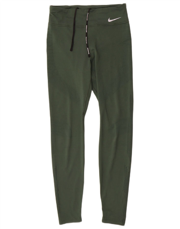 Nike Womens Dri Fit Leggings UK 14 Medium Green Polyester