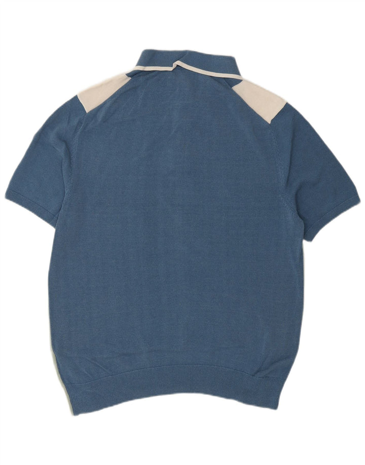 Marks & Spencer Mens Polo Neck Jumper Sweater Large Blue Colourblock