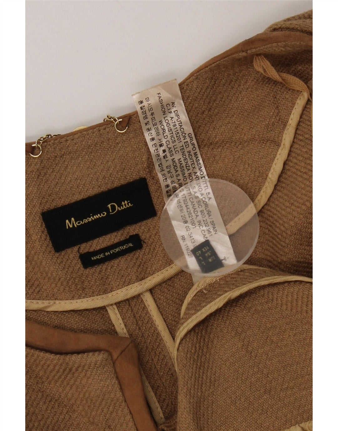 Massimo Dutti Womens 3/4 Sleeve Open Blazer Jacket UK 16 Large Brown Linen