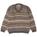 Vintage Mens V-Neck Jumper Sweater XL Grey Striped Wool