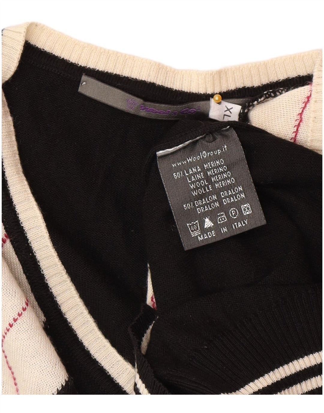 Vintage Mens V-Neck Jumper Sweater XL Black Argyle/Diamond Wool