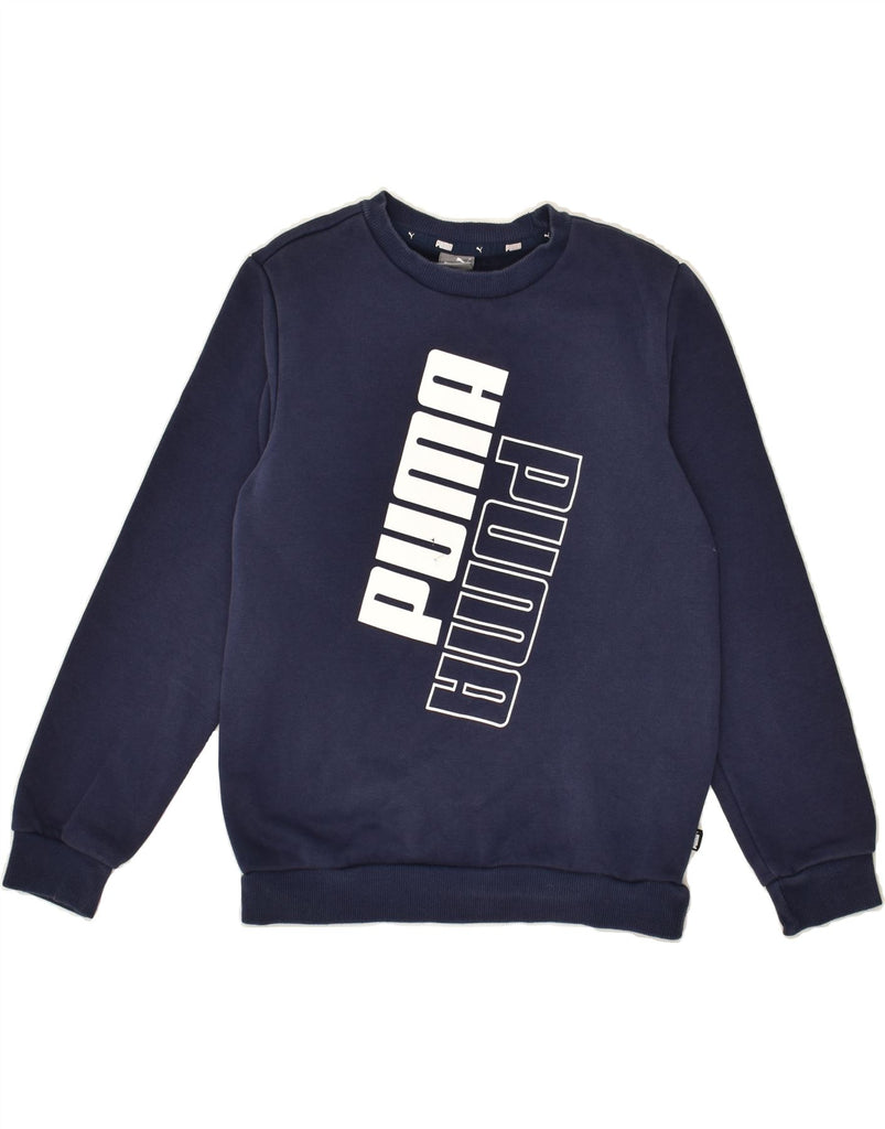 PUMA Boys Graphic Sweatshirt Jumper 11-12 Years Navy Blue Cotton | Vintage Puma | Thrift | Second-Hand Puma | Used Clothing | Messina Hembry 