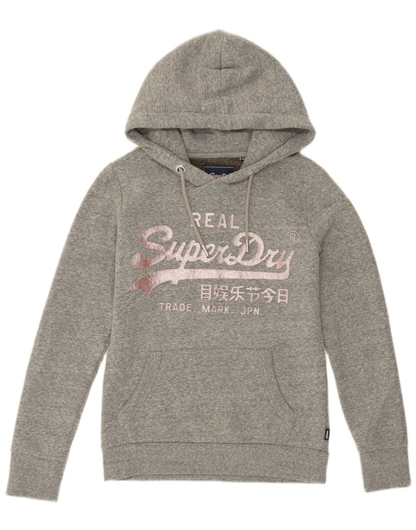 Superdry Womens Real Graphic Hoodie Jumper UK 8 Small Grey Flecked