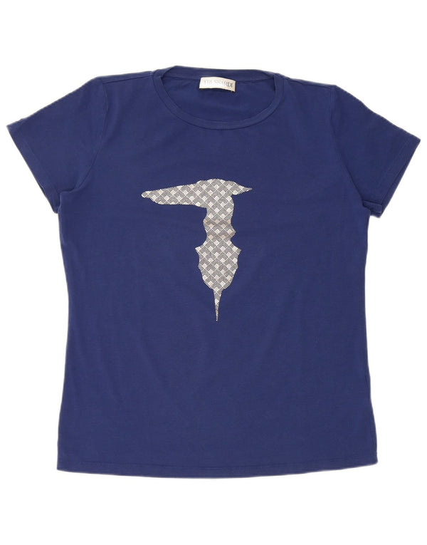 Trussardi Womens Graphic T-Shirt Top UK 16 Large Blue Cotton